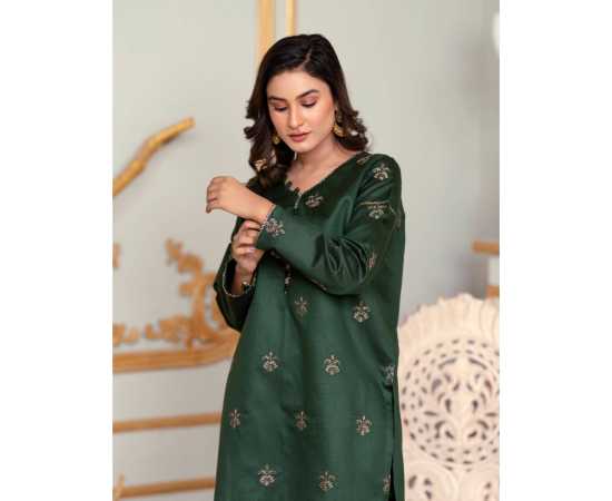 Bint al Bilaad Khadi Viscose Fancy Embroidered Suits For Women - Dark Green - Pack of 2 PCS Bint al Bilaad Khadi Viscose Fancy Embroidered Suits For Women - Dark Green - Pack of 2 PCS