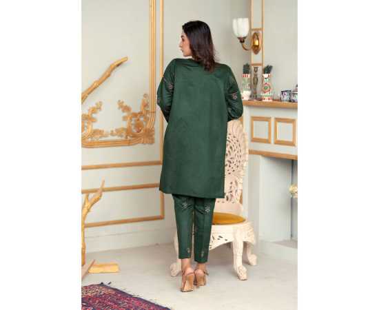 Bint al Bilaad Khadi Viscose Fancy Embroidered Suits For Women - Dark Green - Pack of 2 PCS Bint al Bilaad Khadi Viscose Fancy Embroidered Suits For Women - Dark Green - Pack of 2 PCS