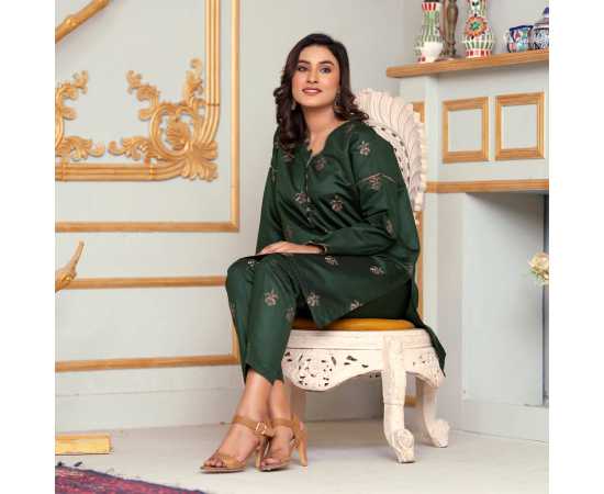 Bint al Bilaad Khadi Viscose Fancy Embroidered Suits For Women - Dark Green - Pack of 2 PCS Bint al Bilaad Khadi Viscose Fancy Embroidered Suits For Women - Dark Green - Pack of 2 PCS