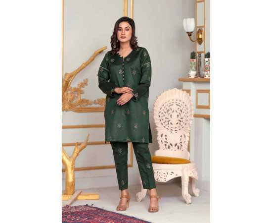 Bint al Bilaad Khadi Viscose Fancy Embroidered Suits For Women - Dark Green - Pack of 2 PCS Bint al Bilaad Khadi Viscose Fancy Embroidered Suits For Women - Dark Green - Pack of 2 PCS