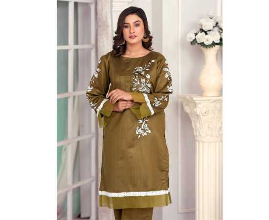 Bint al Bilaad Khadi Viscose Embroidered Suit For Women - Green - Pack of 2 PCS Bint al Bilaad Khadi Viscose Embroidered Suit For Women - Green - Pack of 2 PCS