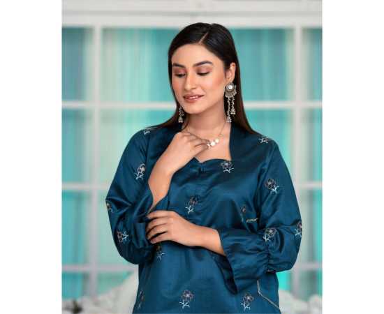Bint al Bilaad Khadi Viscose Embroidered Suit For Women - Blue - Pack of 2 PCS Bint al Bilaad Khadi Viscose Embroidered Suit For Women - Blue - Pack of 2 PCS
