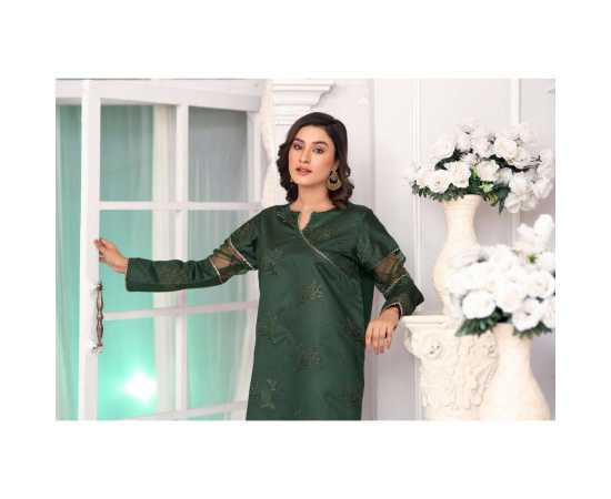 Bint al Bilaad Khadi Viscose Embroidered Suit For Women - Dark Green - Pack of 2 PCS Bint al Bilaad Khadi Viscose Embroidered Suit For Women - Dark Green - Pack of 2 PCS
