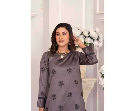 Bint al Bilaad Khadi Viscose Fancy Embroidered Suits For Women - Dark Grey - Pack of 2 PCS Bint al Bilaad Khadi Viscose Fancy Embroidered Suits For Women - Dark Grey - Pack of 2 PCS