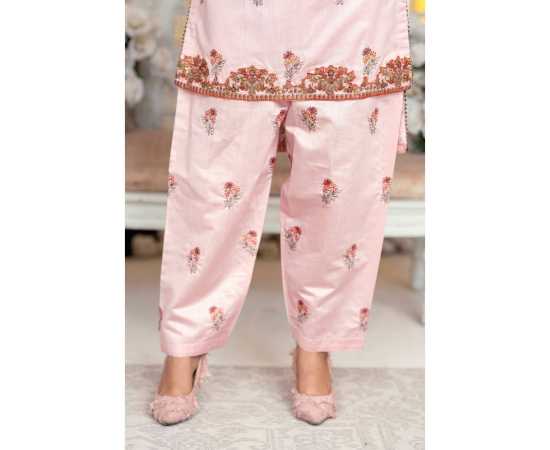 Bint al Bilaad Khadi Viscose Fancy Embroidered Suit For Women - Light Pink - Pack of 2 PCS Bint al Bilaad Khadi Viscose Fancy Embroidered Suit For Women - Light Pink - Pack of 2 PCS
