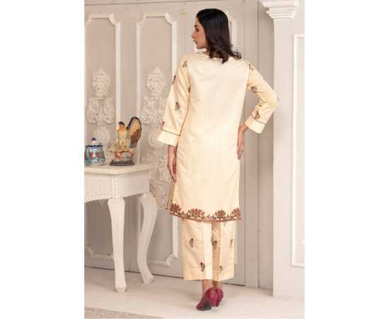 Bint al Bilaad Khadi Viscose Embroidered Suit For Women - Off White - Pack of 2 PCS Bint al Bilaad Khadi Viscose Embroidered Suit For Women - Off White - Pack of 2 PCS
