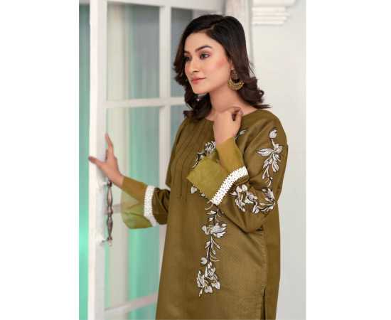 Bint al Bilaad Khadi Viscose Embroidered Suit For Women - Green - Pack of 2 PCS Bint al Bilaad Khadi Viscose Embroidered Suit For Women - Green - Pack of 2 PCS