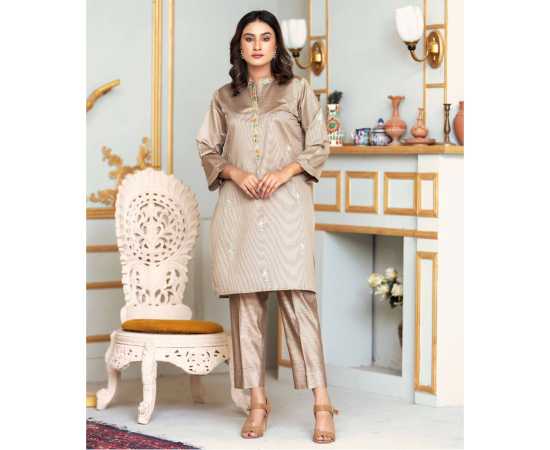 Bint al Bilaad Khadi Viscose Embroidered Suit For Women - Skin Color - Pack of 2 PCS Bint al Bilaad Khadi Viscose Embroidered Suit For Women - Skin Color - Pack of 2 PCS