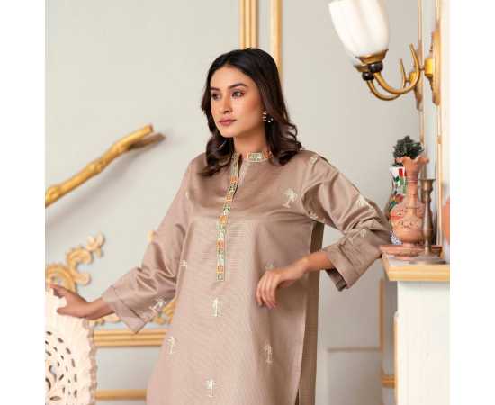 Bint al Bilaad Khadi Viscose Embroidered Suit For Women - Skin Color - Pack of 2 PCS Bint al Bilaad Khadi Viscose Embroidered Suit For Women - Skin Color - Pack of 2 PCS