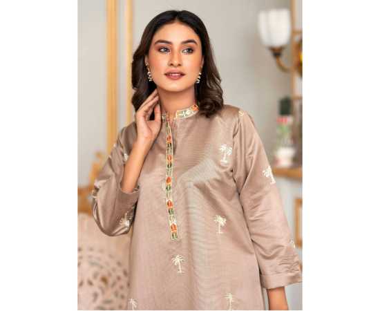 Bint al Bilaad Khadi Viscose Embroidered Suit For Women - Skin Color - Pack of 2 PCS Bint al Bilaad Khadi Viscose Embroidered Suit For Women - Skin Color - Pack of 2 PCS