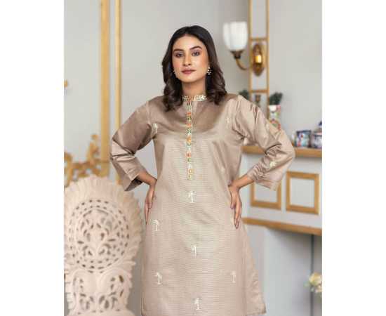Bint al Bilaad Khadi Viscose Embroidered Suit For Women - Skin Color - Pack of 2 PCS Bint al Bilaad Khadi Viscose Embroidered Suit For Women - Skin Color - Pack of 2 PCS