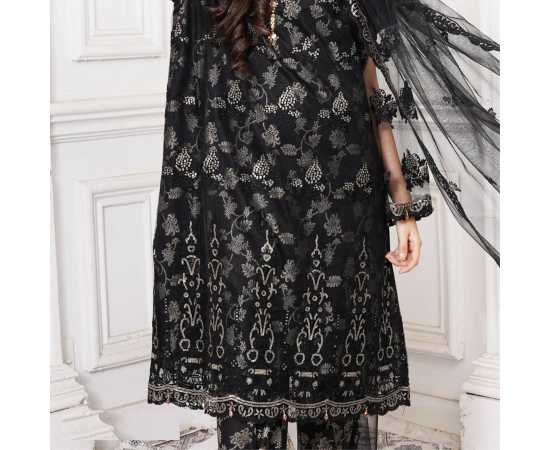 Bint al Bilaad Fancy Embroidered Suit For Women - Black - Pack of 3 PCS Bint al Bilaad Fancy Embroidered Suit For Women - Black - Pack of 3 PCS