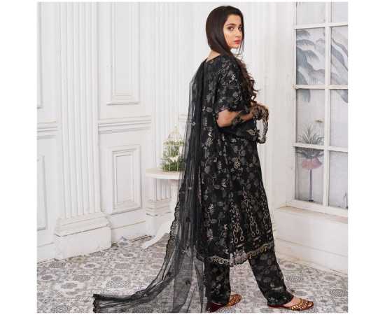 Bint al Bilaad Fancy Embroidered Suit For Women - Black - Pack of 3 PCS Bint al Bilaad Fancy Embroidered Suit For Women - Black - Pack of 3 PCS