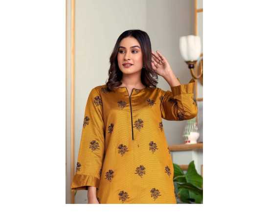 Bint al Bilaad Khadi Viscose Embroidered Suit For Women - Yellow - Pack of 2 PCS Bint al Bilaad Khadi Viscose Embroidered Suit For Women - Yellow - Pack of 2 PCS