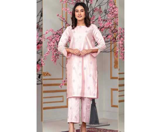 Bint al Bilaad Khadi Viscose Embroidered Suit For Women - Light Pink - Pack of 2 PCS Bint al Bilaad Khadi Viscose Embroidered Suit For Women - Light Pink - Pack of 2 PCS