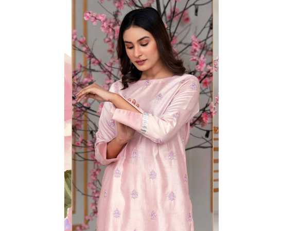 Bint al Bilaad Khadi Viscose Embroidered Suit For Women - Light Pink - Pack of 2 PCS Bint al Bilaad Khadi Viscose Embroidered Suit For Women - Light Pink - Pack of 2 PCS