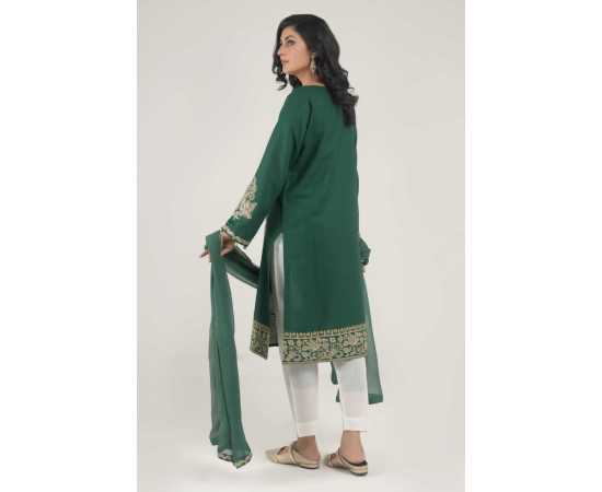 Needleast Khaddar Shirt & Dupatta Green Color Stitched Suit For Women - Pack of 2 PCS