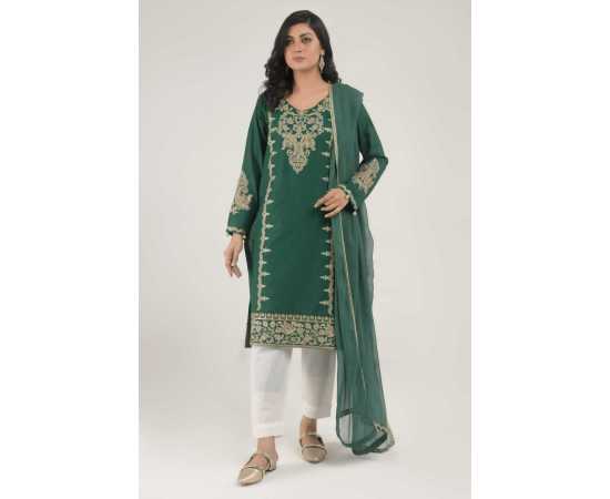 Needleast Khaddar Shirt & Dupatta Green Color Stitched Suit For Women - Pack of 2 PCS
