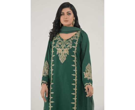 Needleast Khaddar Shirt & Dupatta Green Color Stitched Suit For Women - Pack of 2 PCS