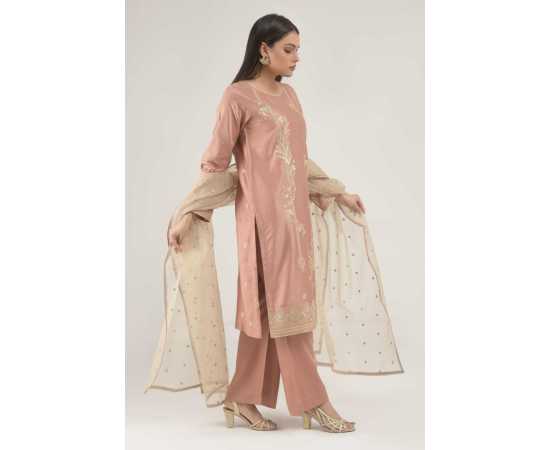 Needleast Supreme Linen Shirt & Dupatta Peach Color Stitched Suit For Women - Pack of 2 PCS