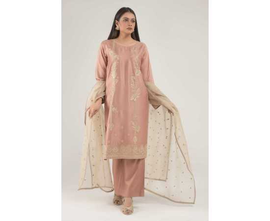 Needleast Supreme Linen Shirt & Dupatta Peach Color Stitched Suit For Women - Pack of 2 PCS