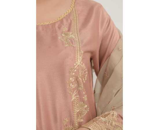 Needleast Supreme Linen Shirt & Dupatta Peach Color Stitched Suit For Women - Pack of 2 PCS