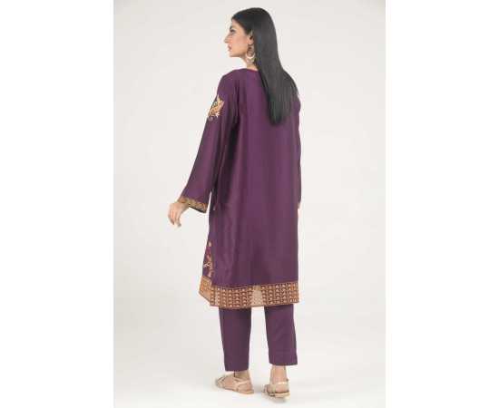 Needleast Linen Shirt & Trouser Dark Purple Color Stitched Suit For Women - Pack of 2 PCS