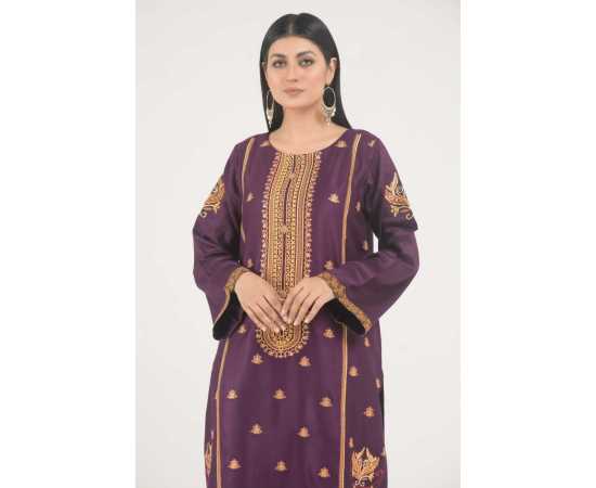 Needleast Linen Shirt & Trouser Dark Purple Color Stitched Suit For Women - Pack of 2 PCS