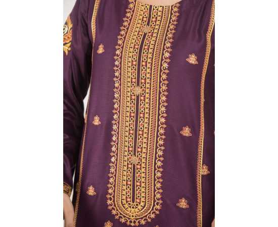 Needleast Linen Shirt & Trouser Dark Purple Color Stitched Suit For Women - Pack of 2 PCS