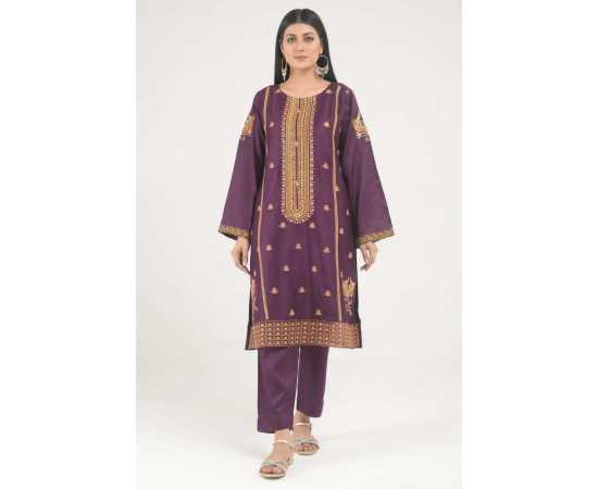 Needleast Linen Shirt & Trouser Dark Purple Color Stitched Suit For Women - Pack of 2 PCS