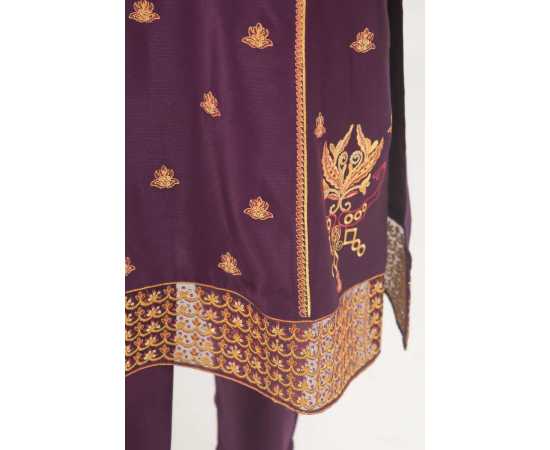 Needleast Linen Shirt & Trouser Dark Purple Color Stitched Suit For Women - Pack of 2 PCS