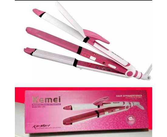 Kemei Hair Straightener 3 In 1 Roller Curler Crimper