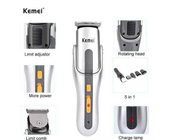 Kemei 8 In 1 Trimmer All In 1 Shavings Set - Silver