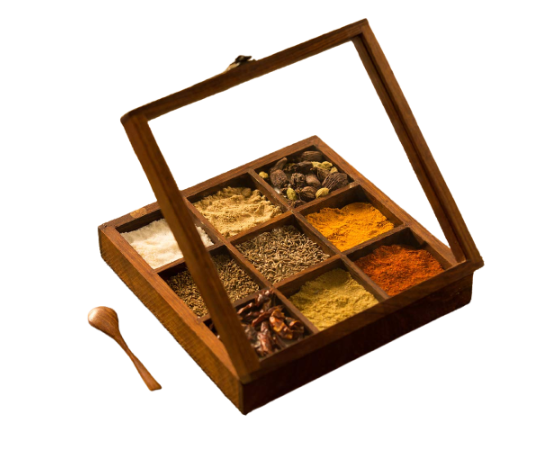 Spice Container Masala Box Rack With Wooden Spoon- 10 X 10