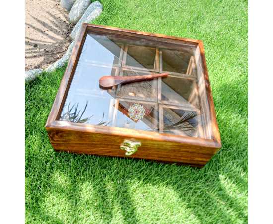 Spice Container Masala Box Rack With Wooden Spoon- 10 X 10