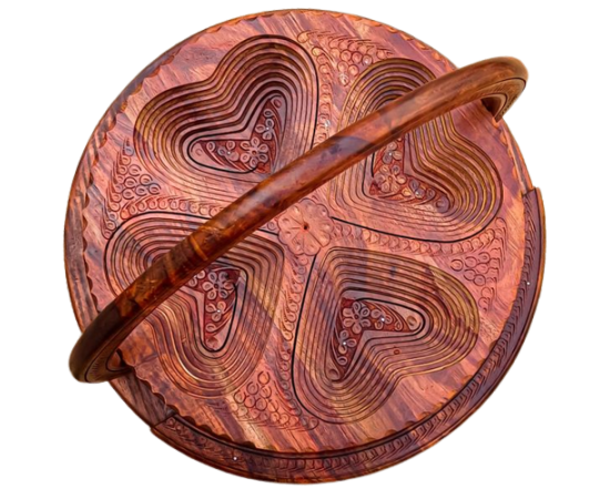 Wooden Hand Carved Dry Fruit Basket - 1 Piece