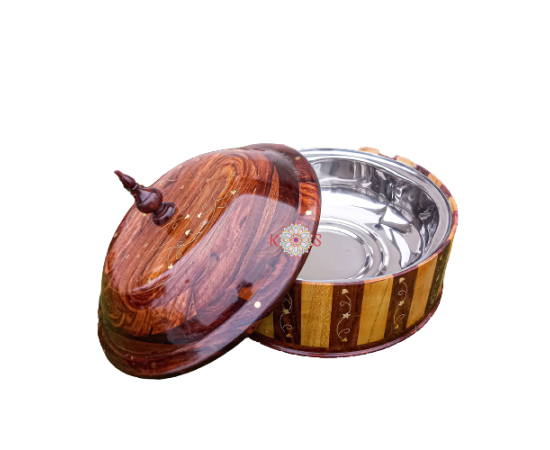 Wooden Hotpot With Steel Bowl And Brass Work