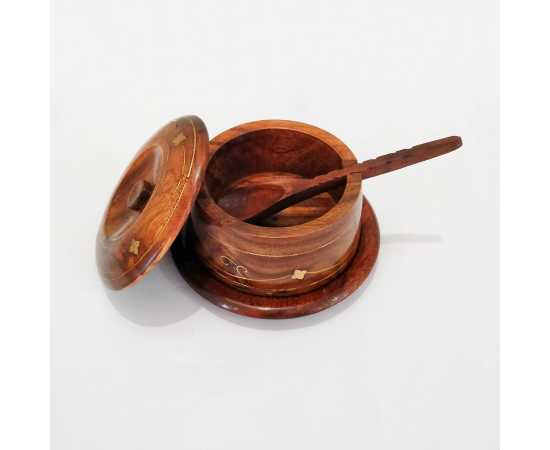 Sugar Pot Wooden Canister With Spoon