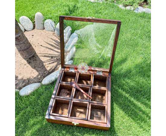 Spice Container Masala Box Rack With Wooden Spoon- 10 X 10