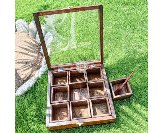 Spice Container Masala Box Rack With Wooden Spoon- 10 X 10