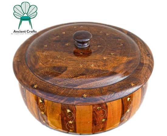 Brass Work Wooden Hot Pot Kitchen Accessories 12 X 12 Inch - 1 Piece