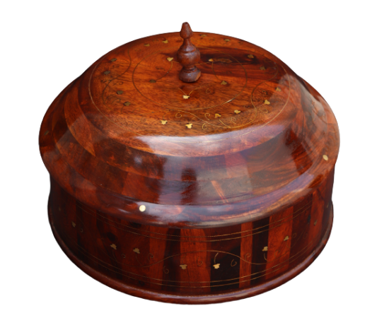 Brass Work Wooden Hot Pot Kitchen Accessories - 1 Piece