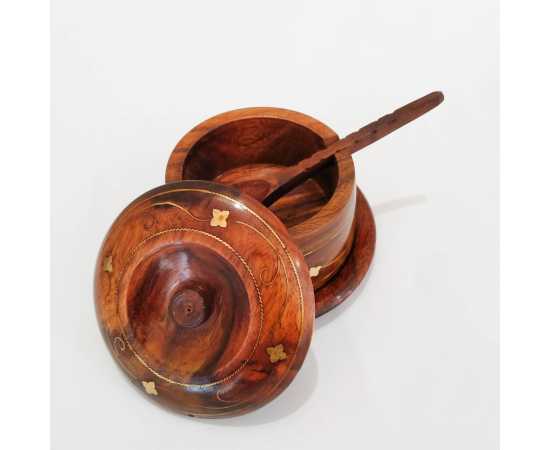 Sugar Pot Wooden Canister With Spoon