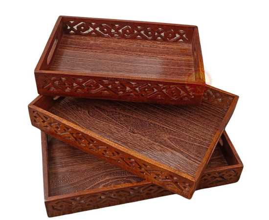 Different Sizes Wooden Serving Trays Set For Dinner - 1 Set