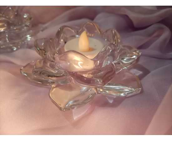 Crystal Glass Block Flower Candle Holders