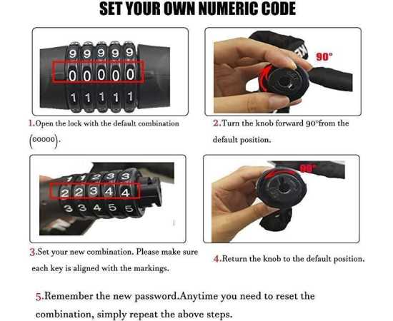 Dunlop 0.9M Bike Cycle Security Chain 4 Digit Combination Lock - 1 Piece