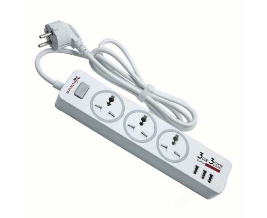 Speed Socket Portable Power Strip Lead With 3 USB Ports