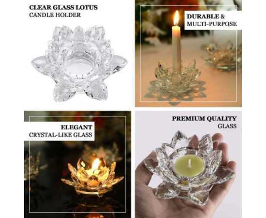 Crystal Glass Block Flower Candle Holders