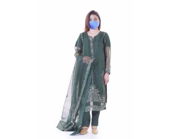 Organza Embroidered Stitched Luxury Formal Three Piece Suit - Green - BAB11 Organza Embroidered Stitched Luxury Formal Three Piece Suit - Green - BAB11