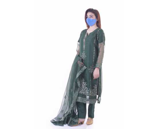 Organza Embroidered Stitched Luxury Formal Three Piece Suit - Green - BAB11 Organza Embroidered Stitched Luxury Formal Three Piece Suit - Green - BAB11